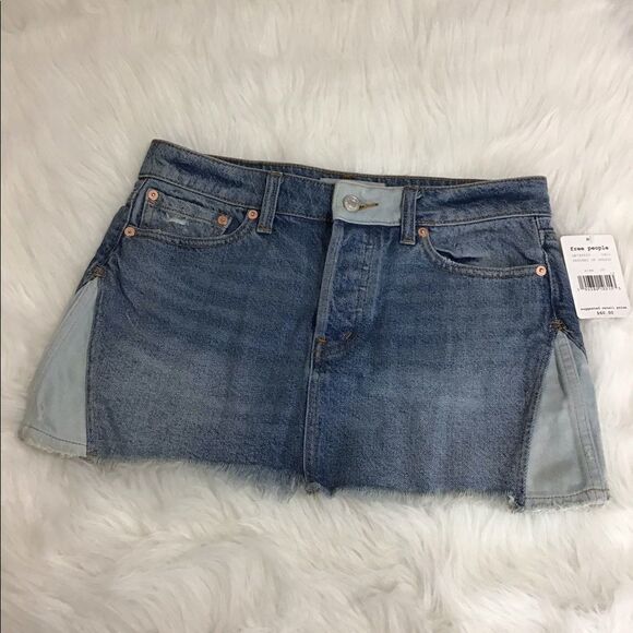 Free People Patch Denim Mini Skirt New Size 25 - Picture 2 of 8